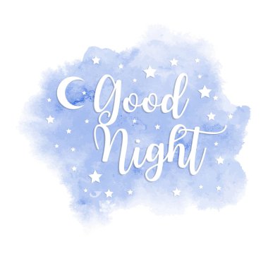 İyi geceler kitabe suluboya mavi nokta. Kartpostal veya afiş için şablon. Vektör çizim