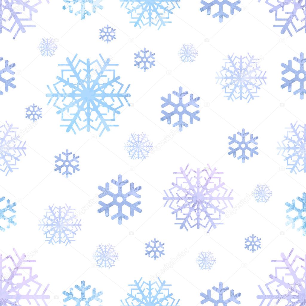 snowflakes watercolor seamless winter pattern, christmas background. vector illustration