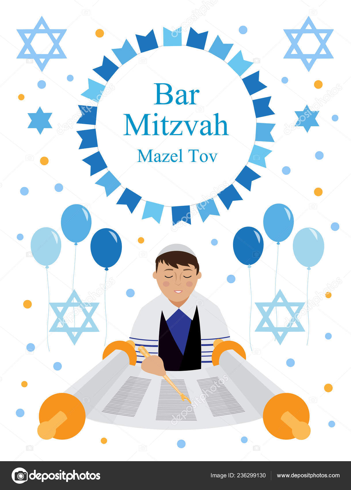 Bar Mitzvah Greeting Or Invitation Card With Jewish Boy And Star Of David Isolated On White Background Vector Illustration Stock Vector Image By C Sonya92