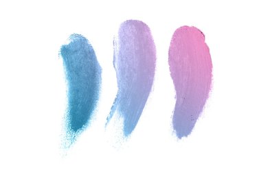 Smear ve ruj veya akrilik boya beyaz arka plan üzerinde izole doku. Lipgloss veya sıvı oje leke örneği inme. Güzellik kozmetik tasarım için eleman. Mor mavi renk