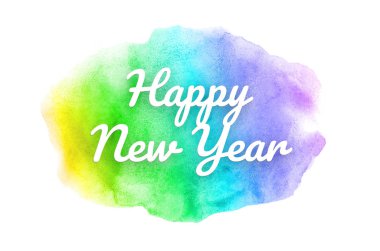 Abstract watercolor background image with a liquid splatter of aquarelle paint. Rainbow tones. Happy New Year