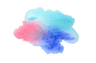 Beyaz üzerine izole edilmiş, sıvı bir kova boyası ile soyut suluboya arka plan görüntüsü. Soğuk tonları