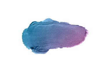 Smear ve ruj veya akrilik boya beyaz arka plan üzerinde izole doku. Lipgloss veya sıvı oje leke örneği inme. Güzellik kozmetik tasarım için eleman. Mor mavi renk