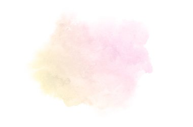 Beyaz üzerine izole edilmiş, sıvı bir kova boyası ile soyut suluboya arka plan görüntüsü. Pembe ve sarı tonları