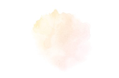 Beyaz üzerine izole edilmiş, sıvı bir kova boyası ile soyut suluboya arka plan görüntüsü. Pembe ve sarı tonları