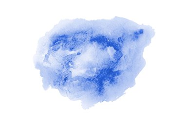 Beyaz üzerine izole edilmiş, sıvı bir kova boyası ile soyut suluboya arka plan görüntüsü. Mavi tonları
