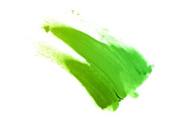 Smear ve ruj veya akrilik boya beyaz arka plan üzerinde izole doku. Lipgloss veya sıvı oje leke örneği inme. Güzellik kozmetik tasarım için eleman. Yeşil sarı renk