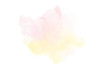 Beyaz üzerine izole edilmiş, sıvı bir kova boyası ile soyut suluboya arka plan görüntüsü. Pembe ve sarı tonları