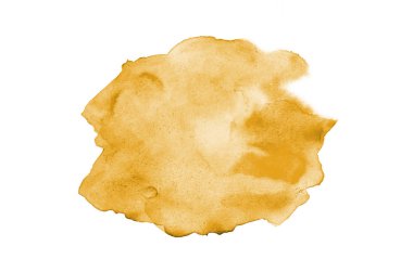 Beyaz üzerine izole edilmiş, sıvı bir kova boyası ile soyut suluboya arka plan görüntüsü. Açık turuncu tonları