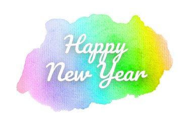 Abstract watercolor background image with a liquid splatter of aquarelle paint. Rainbow tones. Happy New Year