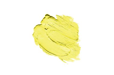 Smear ve ruj veya akrilik boya beyaz arka plan üzerinde izole doku. Lipgloss veya sıvı oje leke örneği inme. Güzellik kozmetik tasarım için eleman. Sarı renk