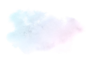 Beyaz üzerine izole edilmiş, sıvı bir kova boyası ile soyut suluboya arka plan görüntüsü. Pembe ve mavi pastel tonları