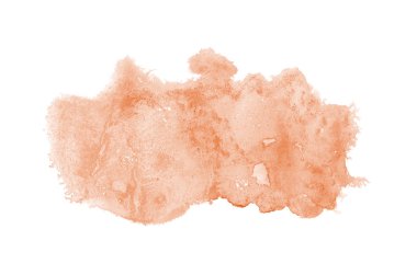 Beyaz üzerine izole edilmiş, sıvı bir kova boyası ile soyut suluboya arka plan görüntüsü. Turuncu tonları