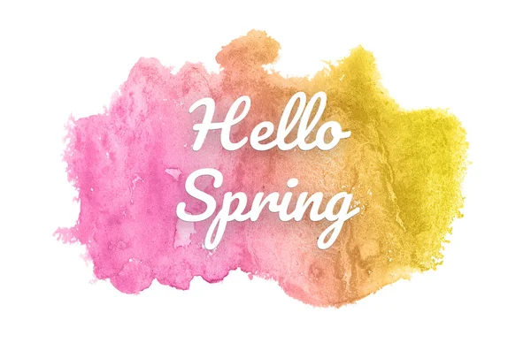 Abstract watercolor background image with a liquid splatter of aquarelle paint. Pink and yellow tones. Hello spring — Stock Photo, Image