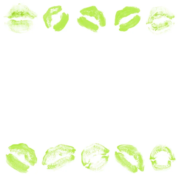 Vrouwelijke lippen lipstick kiss print set voor Valentijn dag geïsoleerd op wit. Licht groene kleur — Stockfoto