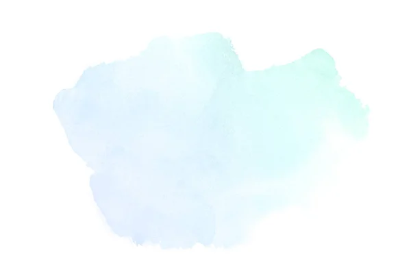 抽象水彩背景图像与水彩漆的液体飞溅，在白色上隔离。蓝色和绿松石柔和的色调 — 图库照片