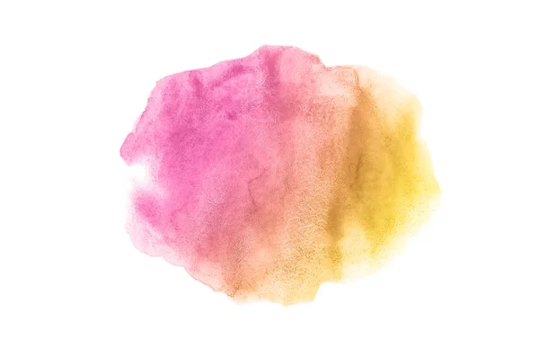 Abstract watercolor background image with a liquid splatter of aquarelle paint, isolated on white. Pink and yellow tones — Stock Photo, Image