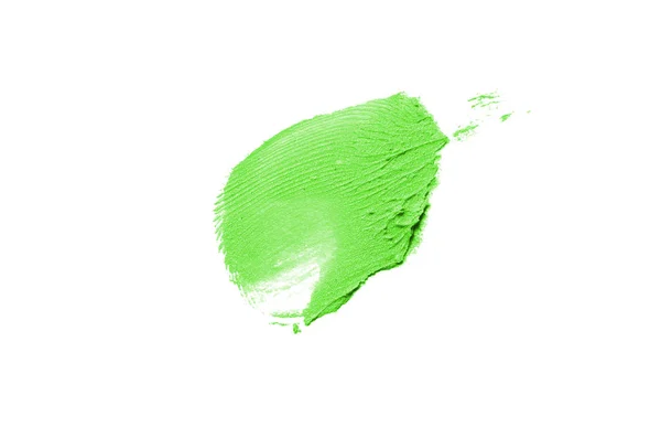 Abstrich und Textur von Lippenstift oder Acrylfarbe isoliert auf weißem Hintergrund. grüne Farbe — Stockfoto