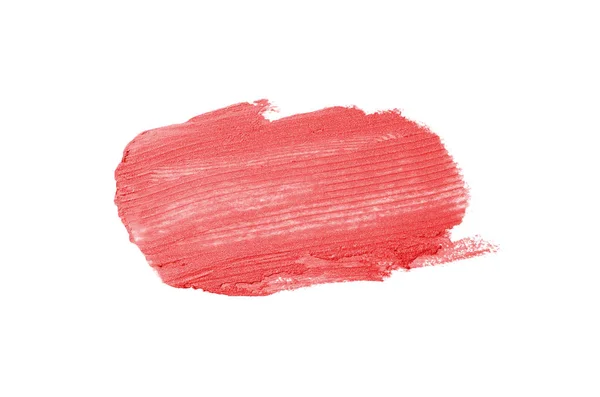 Abstrich und Textur von Lippenstift oder Acrylfarbe isoliert auf weißem Hintergrund. rote Farbe — Stockfoto