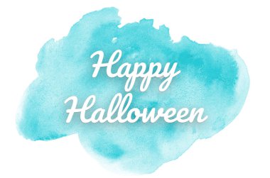 Kova boyası sıvı bir sıçrama ile soyut suluboya arka plan görüntüsü. Açık mavi tonları. Cadılar Bayramınız Kutlu Olsun