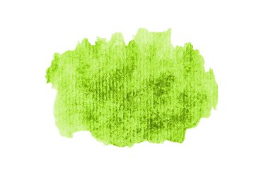 Beyaz üzerine izole edilmiş, sıvı bir kova boyası ile soyut suluboya arka plan görüntüsü. Açık yeşil tonları