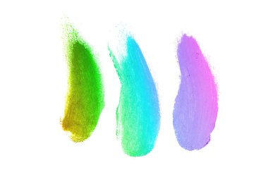 Smear ve ruj veya akrilik boya beyaz arka plan üzerinde izole doku. Lipgloss veya sıvı oje leke örneği inme. Güzellik kozmetik tasarım için eleman. Gökkuşağı rengi