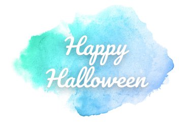 Kova boyası sıvı bir sıçrama ile soyut suluboya arka plan görüntüsü. Mavi ve turkuaz pastel tonları. Cadılar Bayramınız Kutlu Olsun