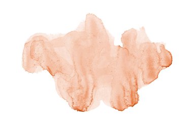 Beyaz üzerine izole edilmiş, sıvı bir kova boyası ile soyut suluboya arka plan görüntüsü. Turuncu tonları