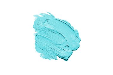 Smear ve ruj veya akrilik boya beyaz arka plan üzerinde izole doku. Lipgloss veya sıvı oje leke örneği inme. Güzellik kozmetik tasarım için eleman. Açık mavi renk