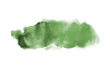 Beyaz üzerine izole edilmiş, sıvı bir kova boyası ile soyut suluboya arka plan görüntüsü. Koyu yeşil tonları
