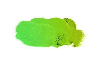 Smear ve ruj veya akrilik boya beyaz arka plan üzerinde izole doku. Lipgloss veya sıvı oje leke örneği inme. Güzellik kozmetik tasarım için eleman. Yeşil sarı renk