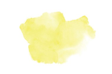 Beyaz üzerine izole edilmiş, sıvı bir kova boyası ile soyut suluboya arka plan görüntüsü. Sarı tonları