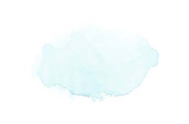 Beyaz üzerine izole edilmiş, sıvı bir kova boyası ile soyut suluboya arka plan görüntüsü. Açık mavi tonları