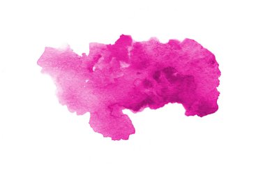 Beyaz üzerine izole edilmiş, sıvı bir kova boyası ile soyut suluboya arka plan görüntüsü. Pembe tonları