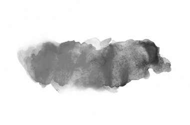 Beyaz üzerine izole edilmiş, sıvı bir kova boyası ile soyut suluboya arka plan görüntüsü. Siyah beyaz tonları