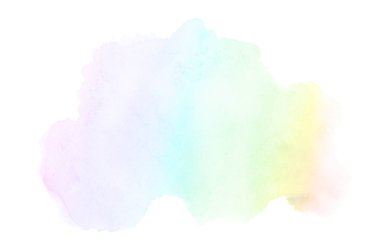 Beyaz üzerine izole edilmiş, sıvı bir kova boyası ile soyut suluboya arka plan görüntüsü. Gökkuşağı tonları