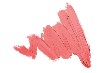 Smear ve ruj veya akrilik boya beyaz arka plan üzerinde izole doku. Lipgloss veya sıvı oje leke örneği inme. Güzellik kozmetik tasarım için eleman. Kırmızı renk