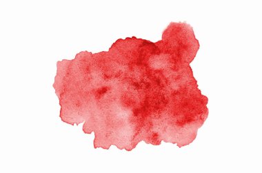 Aquarelle boya, üzerinde beyaz izole bir sıvı sıçrama ile suluboya arka plan görüntüsü. Kırmızı tonları