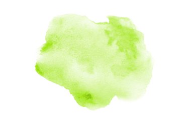 Beyaz üzerine izole edilmiş, sıvı bir kova boyası ile soyut suluboya arka plan görüntüsü. Açık yeşil tonları