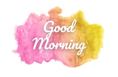 Kova boyası sıvı bir sıçrama ile soyut suluboya arka plan görüntüsü. Pembe ve sarı tonları. Günaydın