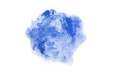 Beyaz üzerine izole edilmiş, sıvı bir kova boyası ile soyut suluboya arka plan görüntüsü. Mavi tonları