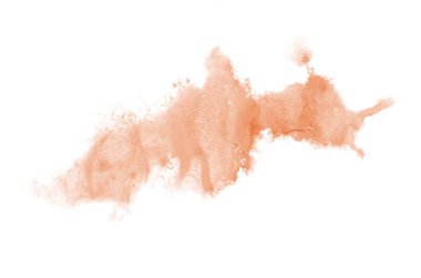 Beyaz üzerine izole edilmiş, sıvı bir kova boyası ile soyut suluboya arka plan görüntüsü. Turuncu tonları