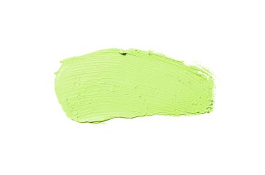 Smear ve ruj veya akrilik boya beyaz arka plan üzerinde izole doku. Lipgloss veya sıvı oje leke örneği inme. Güzellik kozmetik tasarım için eleman. Açık yeşil renk