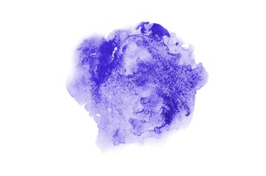 Beyaz üzerine izole edilmiş, sıvı bir kova boyası ile soyut suluboya arka plan görüntüsü. Menekşe tonları