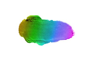 Smear ve ruj veya akrilik boya beyaz arka plan üzerinde izole doku. Lipgloss veya sıvı oje leke örneği inme. Güzellik kozmetik tasarım için eleman. Gökkuşağı rengi