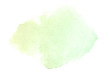 Beyaz üzerine izole edilmiş, sıvı bir kova boyası ile soyut suluboya arka plan görüntüsü. Yeşil ve sarı pastel tonları