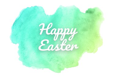 Kova boyası sıvı bir sıçrama ile soyut suluboya arka plan görüntüsü. Yeşil ve sarı pastel tonları. Mutlu paskalya