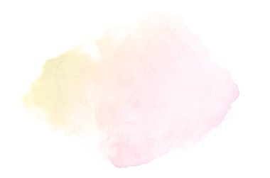Beyaz üzerine izole edilmiş, sıvı bir kova boyası ile soyut suluboya arka plan görüntüsü. Pembe ve sarı tonları