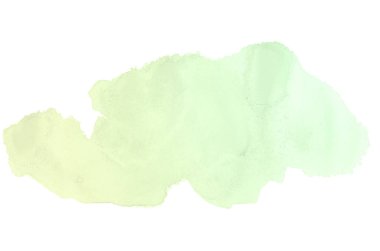 Beyaz üzerine izole edilmiş, sıvı bir kova boyası ile soyut suluboya arka plan görüntüsü. Yeşil ve sarı pastel tonları