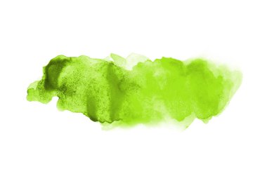 Beyaz üzerine izole edilmiş, sıvı bir kova boyası ile soyut suluboya arka plan görüntüsü. Açık yeşil tonları